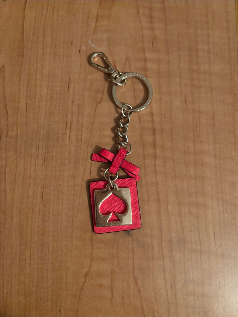 kate spade red and gold spade charm keychain